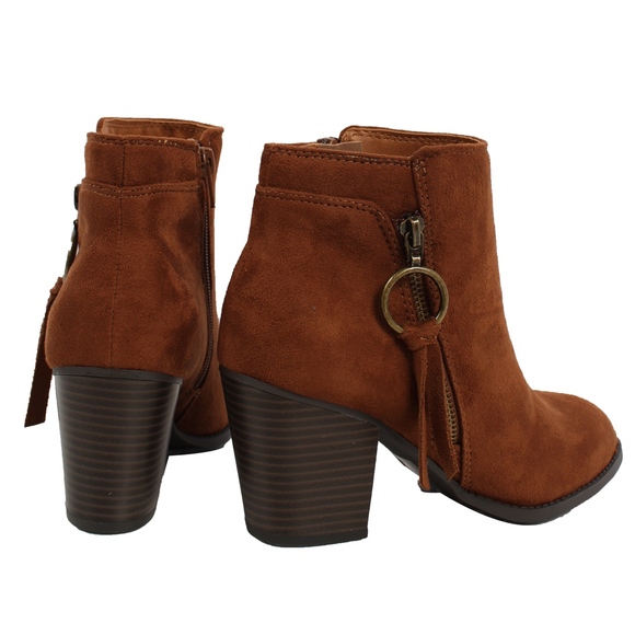 Cognac Zipper Stacked Heel Ankle Boot - Picture 3 of 8